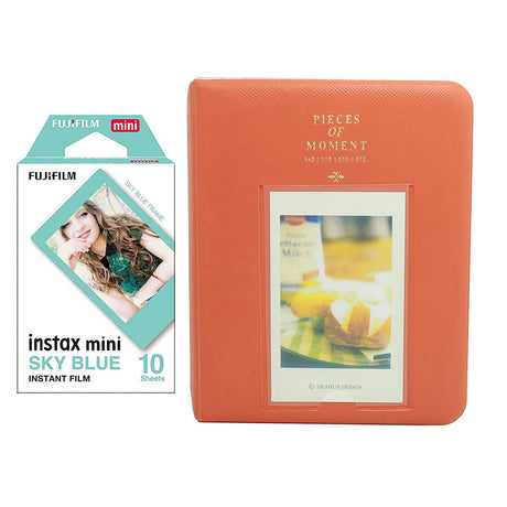 Fujifilm Instax Mini 10X1 sky blue Instant Film with Instax Time Photo Album 64 Sheets Orange