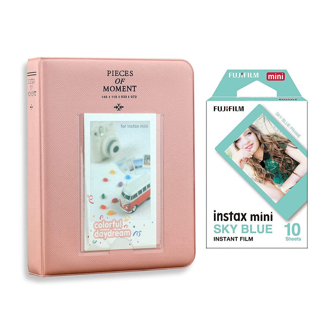 Fujifilm Instax Mini 10X1 sky blue Instant Film with Instax Time Photo Album 64 Sheets (blush pink)