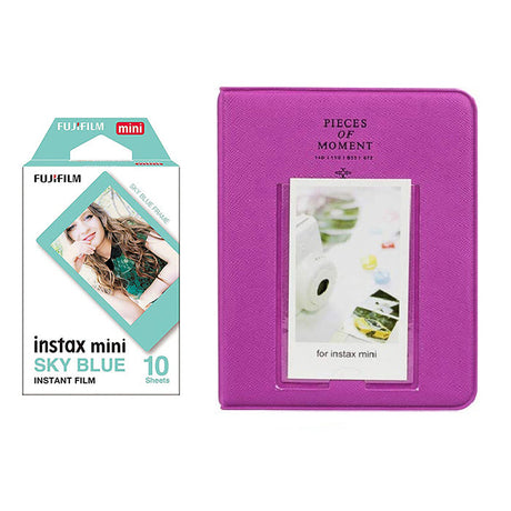 Fujifilm Instax Mini 10X1 sky blue Instant Film with Instax Time Photo Album 64 Sheets (grape purple)