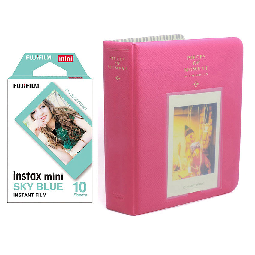 Fujifilm Instax Mini 10X1 sky blue Instant Film with Instax Time Photo Album 64 Sheets (rose red)