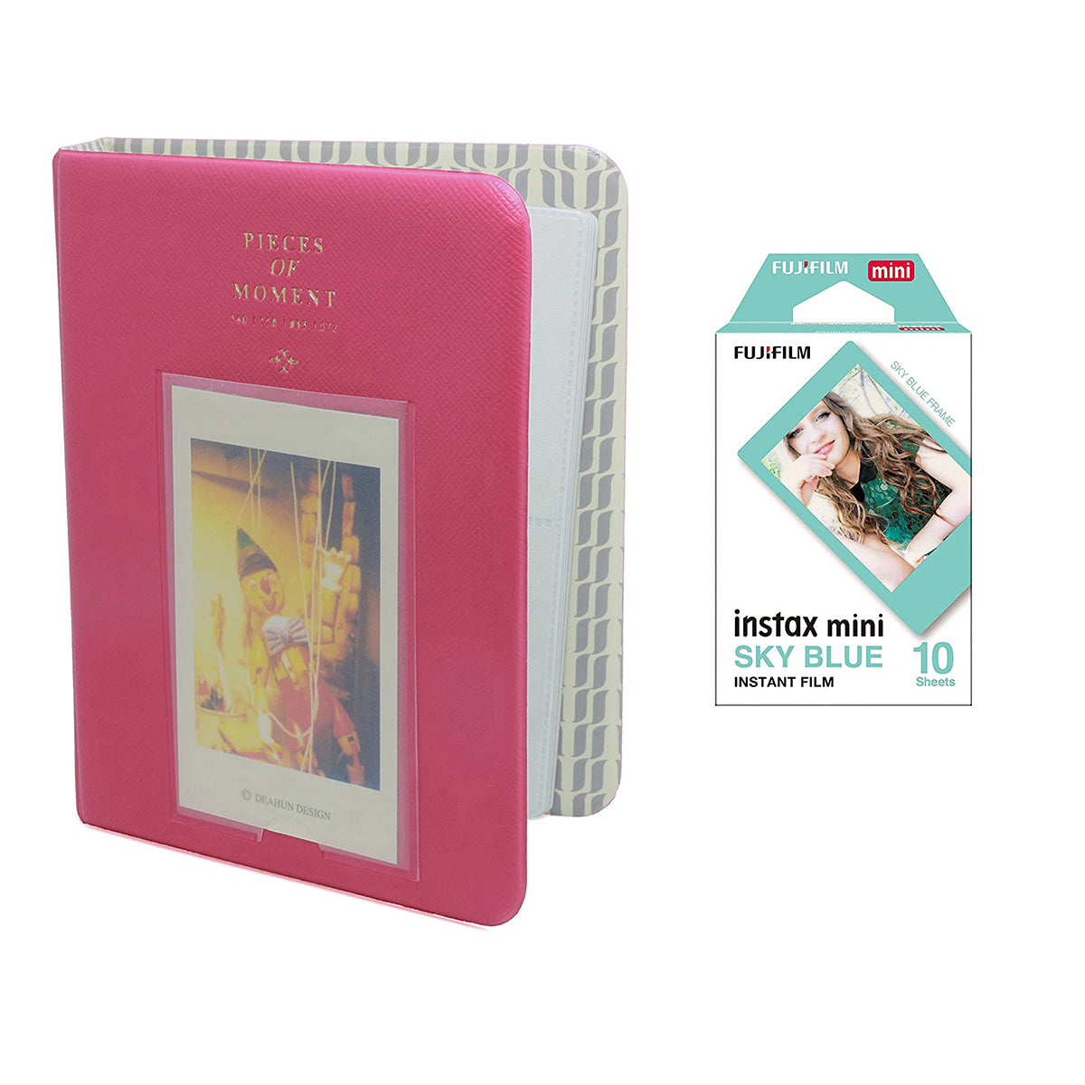 Fujifilm Instax Mini 10X1 sky blue Instant Film with Instax Time Photo Album 64 Sheets (rose red)