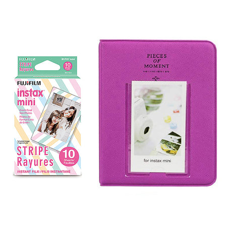 Fujifilm Instax Mini 10X1 stripe Instant Film with Instax Time Photo Album 64 Sheets (grape purple)