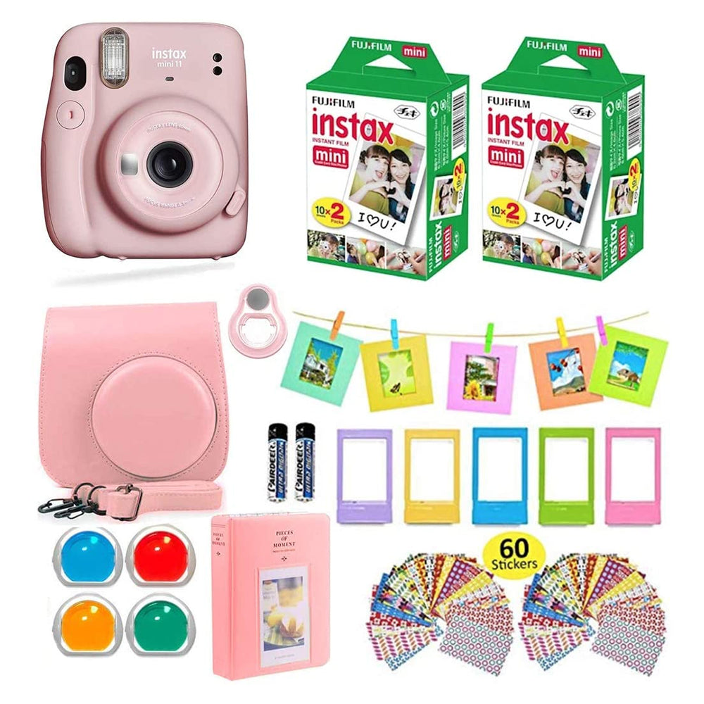 Fujifilm Instax Mini 11 Camera with Clear Case, films and stickers bundle 