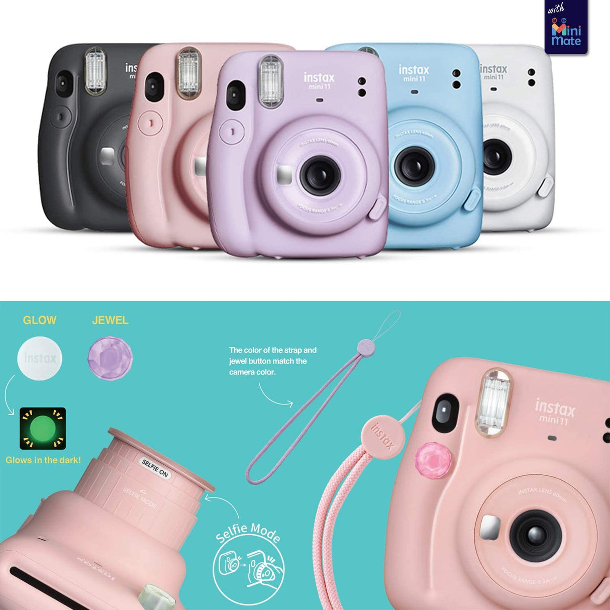Fujifilm Instax Mini 11 Instant Camera Sky Blue + MiniMate Accessories Bundle + Fuji Instax Film Value Pack (40 Sheets) Accessories Bundle, Color Filters, Album, Frames