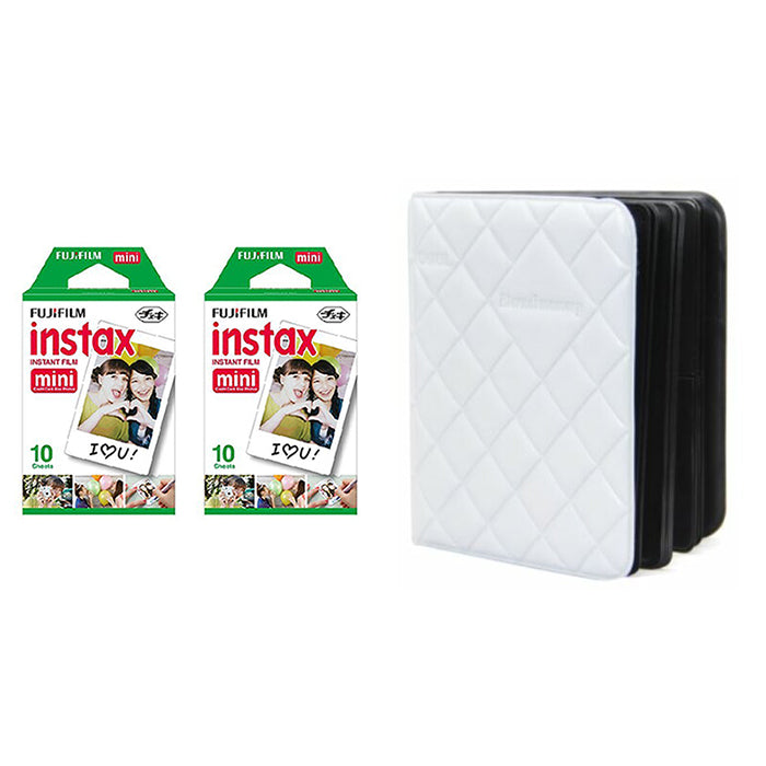 Fujifilm Instax Mini 2 Pack of 10 Sheets Instant Film with dimand Photo Album 64-Sheets (white)