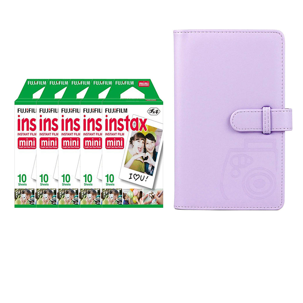 Fujifilm Instax Mini 5 Pack 10 Sheets Instant Film with 96-sheet Album for mini film Lilac purple