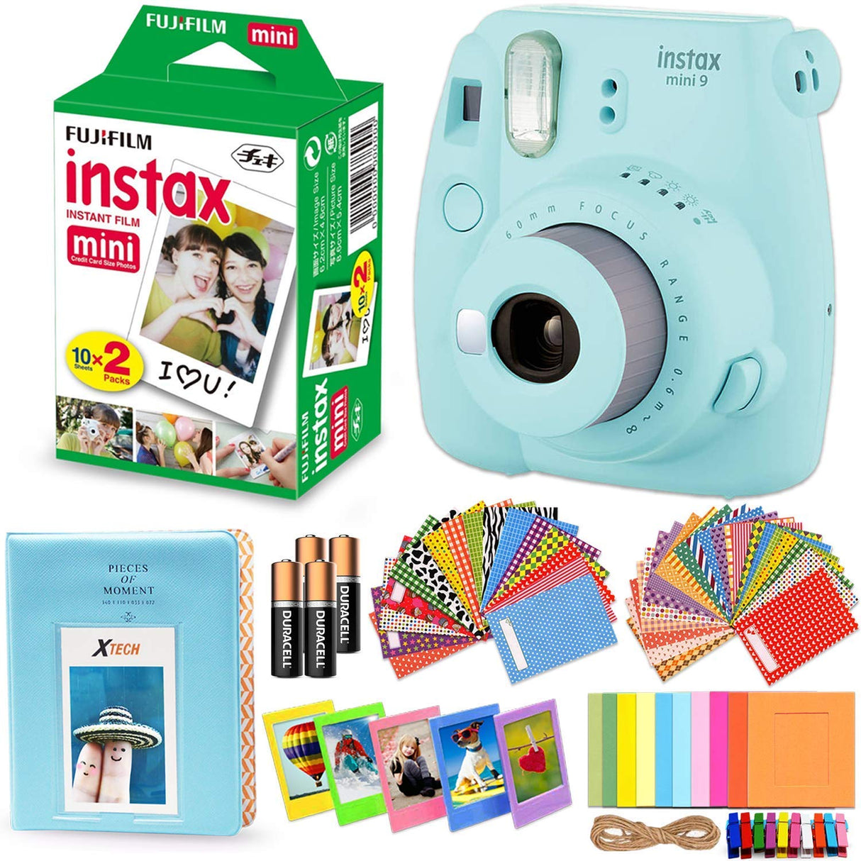 Fujifilm Instax Mini 9 Instant Camera (Ice Blue) with Instax Mini Film Pack