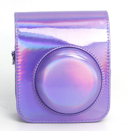 Zikkon Instax Mini 12 Protective Camera Case PU Leather Carrying Bag Holographic purple